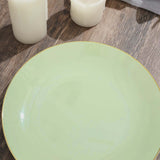 10 Pack | 8inch Glossy Sage Green Round Plastic Salad Plates With Gold Rim