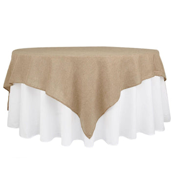 Faux Burlap 90"x90" Table Overlay Square Tablecloth Natural - Boho Chic Design for Stylish Celebrations