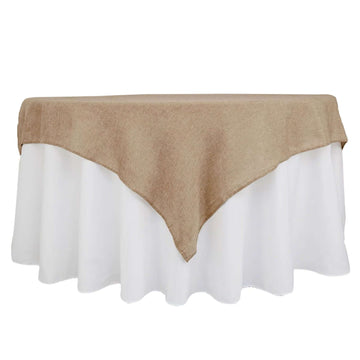 Faux Burlap Jute 54"x54" Table Overlay Square Tablecloth Natural - Rustic Event Table Linen