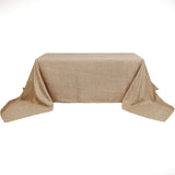 Natural Seamless Faux Burlap Rectangle Tablecloth, Boho Chic Jute Table Linen for 8 Foot Table