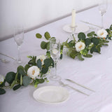  Artificial Eucalyptus Leaf Hanging Vines With 7 White Rose Flower Heads, Floral Greenery Table