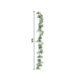 6ft Artificial Eucalyptus Garland with Royal Blue/Light Blue Silk Roses – Faux Greenery Vine