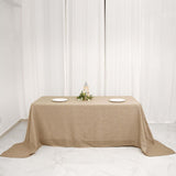  Natural Seamless Faux Burlap Rectangle Tablecloth, Boho Chic Jute Table Linen for 6 Foot