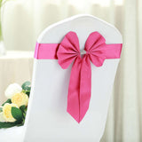 5 Pack | Fuchsia | Reversible Chair Sashes with Buckle | Double Sided Pre-tied Bow Tie Chair Bands | Satin & Faux Leather