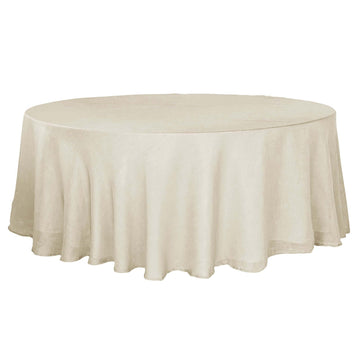 Faux Linen 108" Round Tablecloth Beige - Slubby Textured & Wrinkle Resistant Table Cover