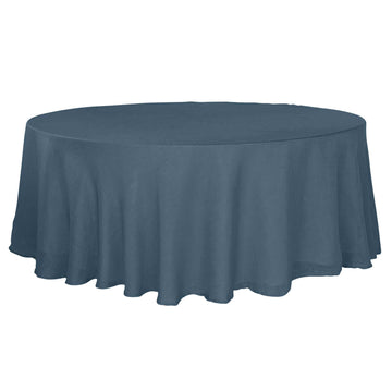 Faux Linen 108" Round Tablecloth Blue - Slubby Textured & Wrinkle Resistant Table Cover