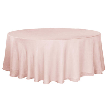 Faux Linen 108" Round Tablecloth Blush - Slubby Textured & Wrinkle Resistant Table Cover