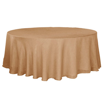 Faux Linen 108" Round Tablecloth Natural - Slubby Textured & Wrinkle Resistant Table Cover