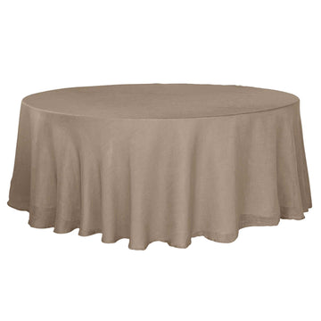 Faux Linen 108" Round Tablecloth Taupe - Slubby Textured & Wrinkle Resistant Table Cover