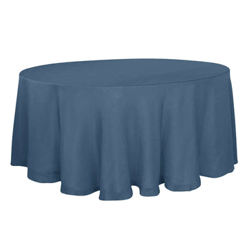 Faux Linen 120" Round Tablecloth Blue - Slubby Texture Wrinkle-Resistant Seamless Table Cover