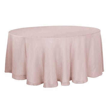 Faux Linen 120" Round Tablecloth Blush - Slubby Texture Wrinkle-Resistant Seamless Table Cover