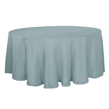 Faux Linen 120" Round Tablecloth Dusty Blue - Slubby Texture Wrinkle-Resistant Seamless Table Cover