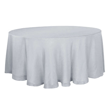 Faux Linen 120" Round Tablecloth Silver - Slubby Texture Wrinkle-Resistant Seamless Table Cover