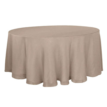 Faux Linen 120" Round Tablecloth Taupe - Slubby Texture Wrinkle-Resistant Seamless Table Cover