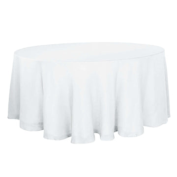 Faux Linen 120" Round Tablecloth White - Modern Slubby Texture with Wrinkle-Resistant Appeal Seamless Table Cover