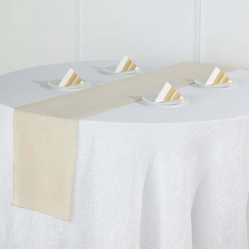 Faux Linen 12"x108" Table Runner Beige - Slubby Textured & Wrinkle Resistant Table Decor