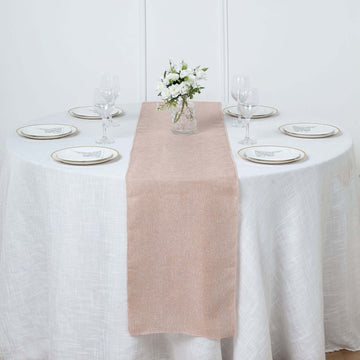 Faux Linen 14"x108" Table Runner Dusty Rose - Rustic Style Table Decor