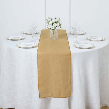 Faux Linen 14"x108" Table Runner Gold - Rustic Farmhouse Tabletop Decor