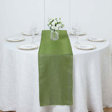 Faux Linen 14"x108" Table Runner Moss Green - Rustic Style Table Decor