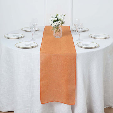 Faux Linen 14"x108" Table Runner Orange - Rustic Style Table Decor