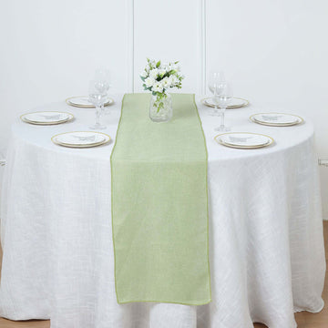 Faux Linen 14"x108" Table Runner Sage Green - Rustic Style Table Decor