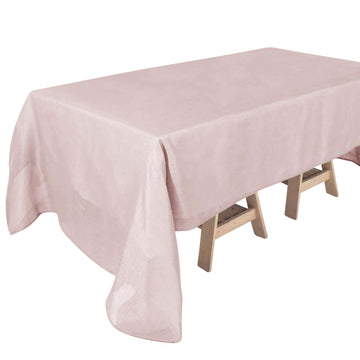 Faux Linen 60"x126" Rectangular Tablecloth Blush - Slubby Textured & Wrinkle Resistant for Weddings and Special Events