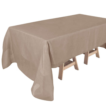 Faux Linen 60"x126" Rectangular Tablecloth Taupe - Slubby Textured & Wrinkle Resistant for Weddings and Special Events