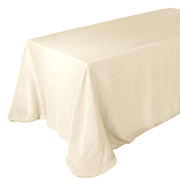 Faux Linen 90"x132" Rectangular Tablecloth Beige - Slubby Texture Wrinkle-Resistant Seamless Table Cover