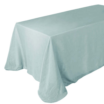 Faux Linen 90"x132" Rectangular Tablecloth Dusty Blue - Slubby Texture Wrinkle-Resistant Seamless Table Cover