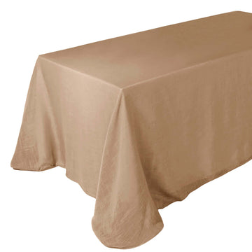 Faux Linen 90"x132" Rectangular Tablecloth Natural - Slubby Texture Wrinkle-Resistant Seamless Table Cover