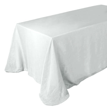 Faux Linen 90"x132" Rectangular Tablecloth White - Slubby Texture Wrinkle-Resistant Seamless Table Cover for Weddings and Special Events