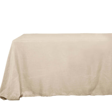 Faux Linen 90"x156" Rectangular Tablecloth Beige - Slubby Texture Wrinkle-Resistant Seamless Table Cover