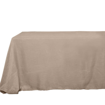 Faux Linen 90"x156" Rectangular Tablecloth Taupe - Slubby Texture Wrinkle-Resistant Seamless Table Cover