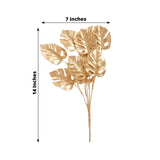 4 Pack Metallic Gold Artificial Monstera Leaves Bunches, 14inch Tropical Palm Leaf Bushes Vase