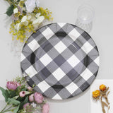 10 Pack | 13inch Black / White Buffalo Plaid Disposable Charger Plates