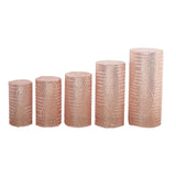 Set of 5 Rose Gold Sequin Mesh Cylinder Pedestal Pillar Prop Covers with Geometric Pattern