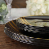 10 Pack | Black & Gold Brush Stroked 7inch Round Plastic Dessert Plates