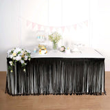 30inch x 9FT Metallic Foil Fringe Table Skirt, Self Adhesive Party Table Skirt - Black