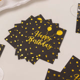 20 Pack Black Gold Happy Birthday Paper Cocktail Napkins With Foil Print, Soft 2-Ply Disposable