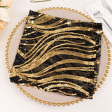 Black Gold Wave Embroidered Sequin Mesh Dinner Napkin, Reusable Decorative Napkin