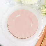 9inch Blush / Rose Gold Disposable Dinner Plates with Gold Ruffled Rim, Plastic Dinnerware