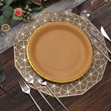 25 Pack | 10 Round Natural Brown Paper Dinner Plates With Gold Lined Rim, Disposable Party Plates