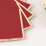 50 Pack Soft Burgundy 2 Ply Disposable Cocktail Napkins with Gold Foil Edge, Paper Beverage Napkins 