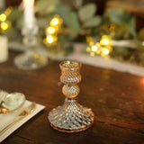 6 Pack | 4inch Gold Glass Diamond Pattern Pillar Votive Candle Stands