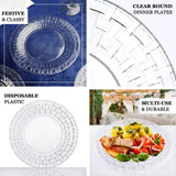 10 Pack 7inch White Basketweave Rim Plastic Salad Dessert Plates, Round Disposable Appetizer Plates