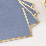 50 Pack Soft Dusty Blue 2 Ply Disposable Cocktail Napkins with Gold Foil Edge, Disposable Paper