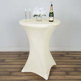 Ivory Highboy Spandex Cocktail Table Cover, Fitted Stretch Tablecloth for 24"-32" Dia High Top Table