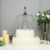 14inch Metallic Silver Crystal-Bead Royal Crown Cake Topper, Centerpiece