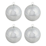 4 Pack | 8inches Silver Foam Disco Mirror Ball With Hanging Ring, Holiday Party Decor