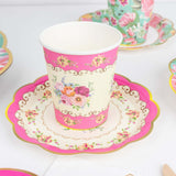 24 Pack | Vintage Mixed Floral Disposable Tea Cup And Saucer Set